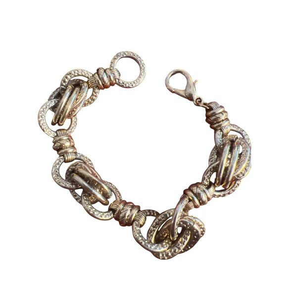 Vintage Gold Tone Textured Chain Bracelet Multi Links Lobster Clasp Estate 6" - Picture 3 of 4